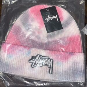 Stussy Pink and White Beanie